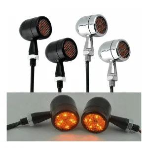 Par de mini piscas LED bala 12V para moto — âmbar universal
