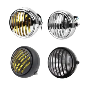 Farol frontal redondo retro com grelha metálica