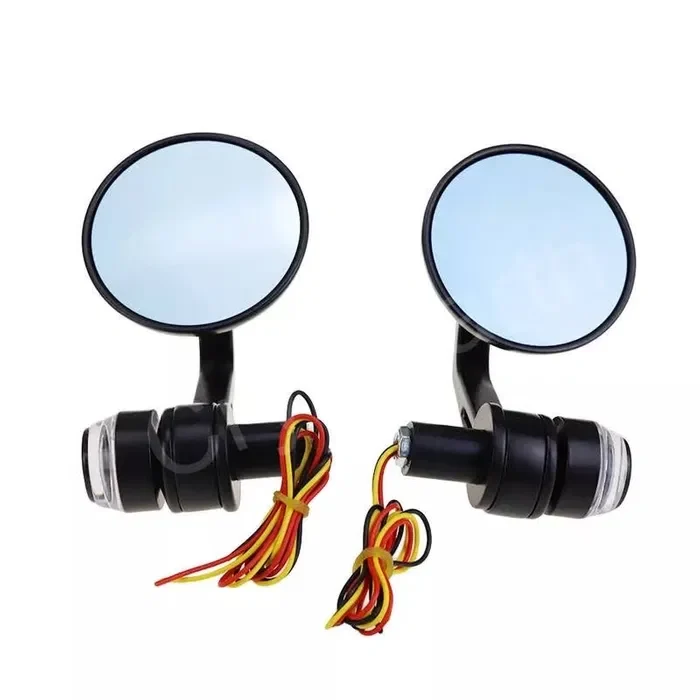 Par de espelhos redondos com piscas LED cafe racer - Image 3