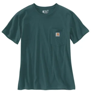 T-Shirt de mulher com manga curta Carhartt Iconic WK87 com bolso em Greenstone