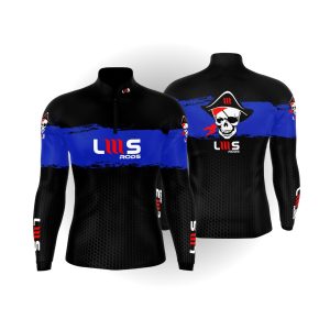 CAMISETA DE PESCA- LMS RODS AZUL E PRETO-GG