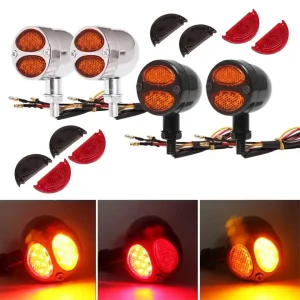 Par de piscas LED c/ lentes intermutáveis e sinal de Travão metal cafe racer