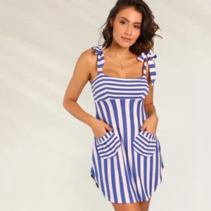 Vestido Curto às Riscas Azul e Branco