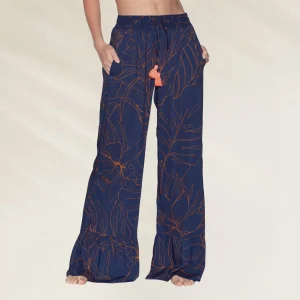 Calça Larga Estampado Tropical