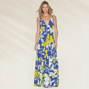 Vestido Longo Floral Azul